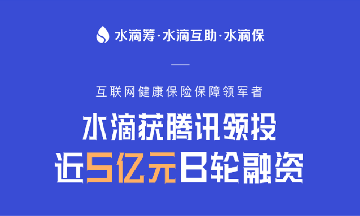 大病求助互联网服务平台水滴互助完成5亿元B轮融资，腾讯领投